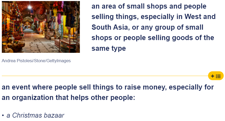 Word difference: definition of bazaar